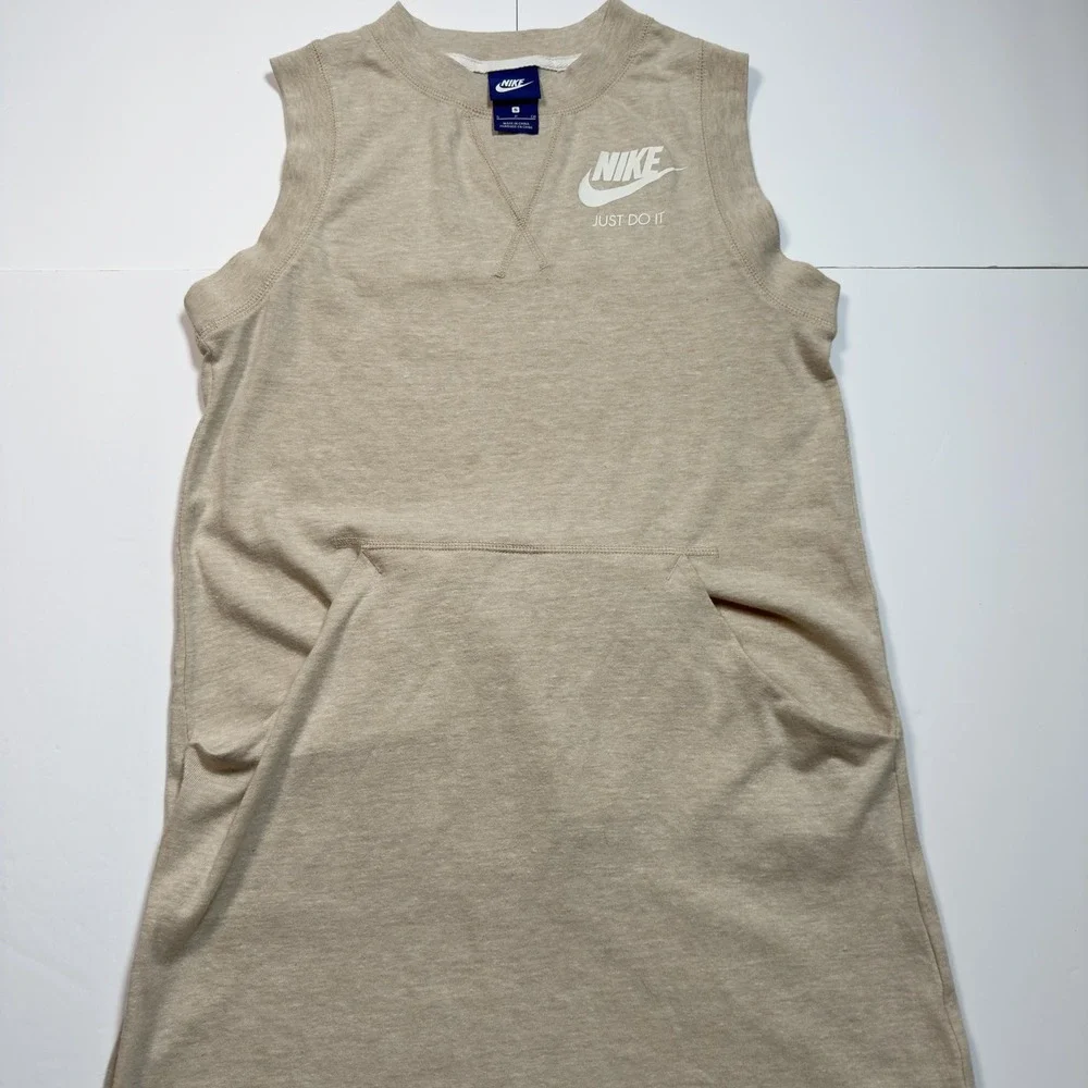 Nike‎ Dress Womens Small Beige Sleeveless Sweatshirt Kangaroo Pocket Just Do It - Picture 3 of 6